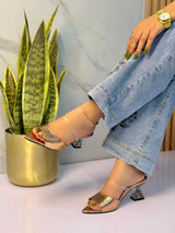 Sandalia Metalizada Tacón Transparente