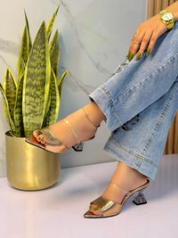 Sandalia Metalizada Tacón Transparente