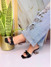 Sandalia Mule Tacón Transparente Taupe