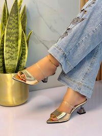 Sandalia Metalizada Tacón Transparente